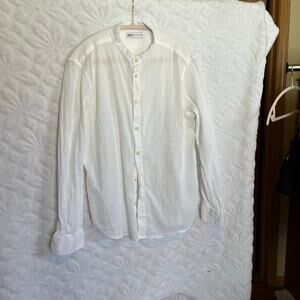 ZARA crinkled white slightly sheer size L made in India extended cuff on sleeves